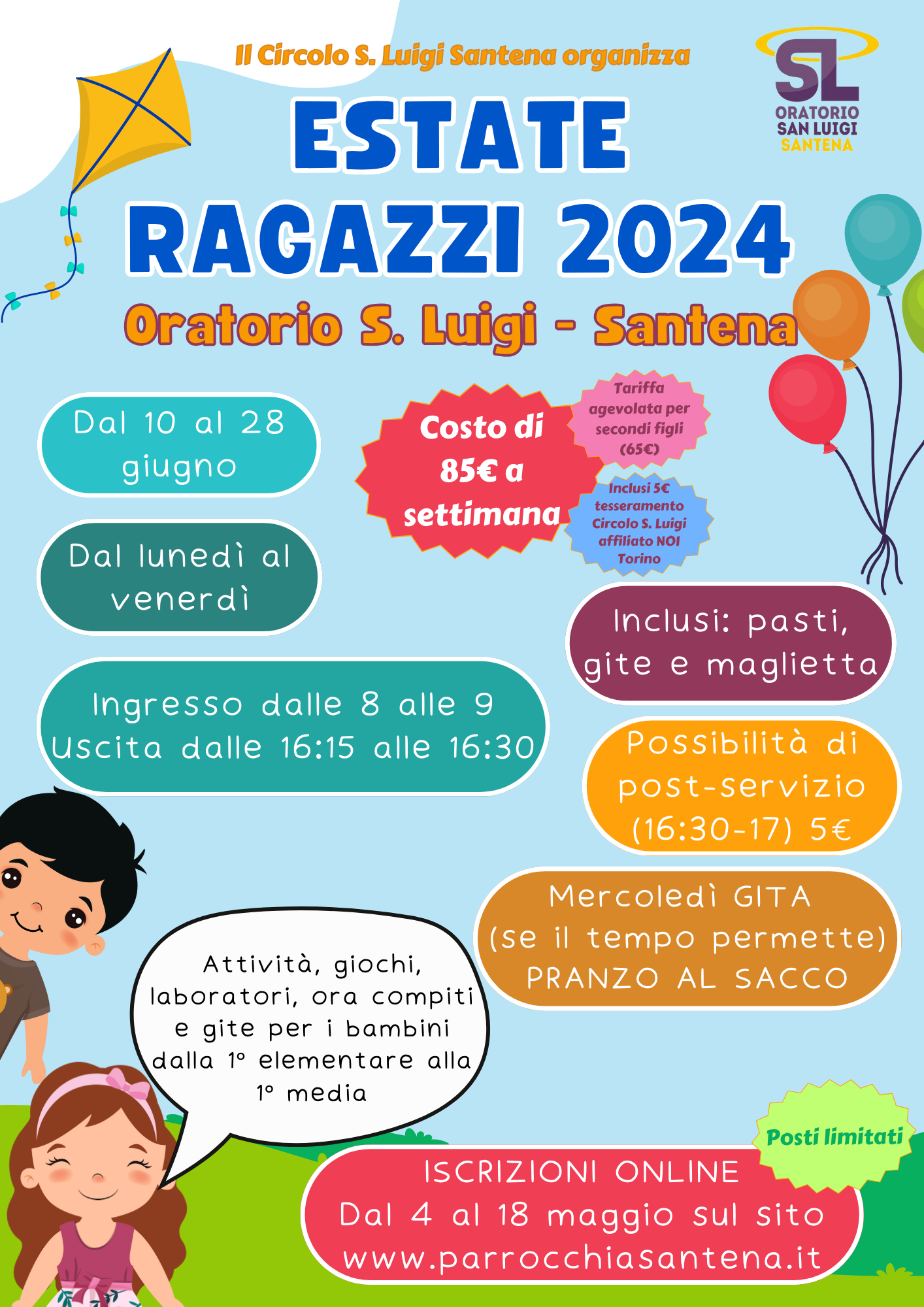 Volantino con date e info per estate ragazzi 2024